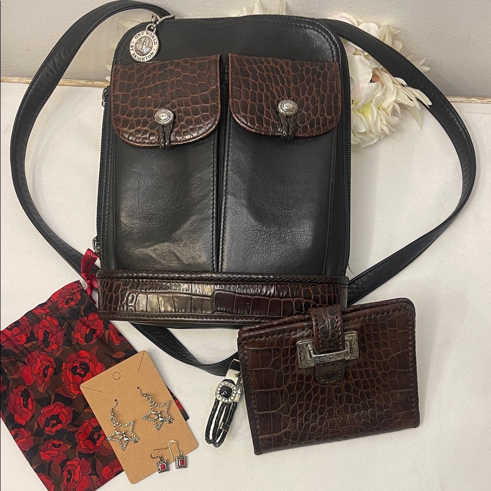 Brighton Leather Bag, Wallet, Bracelet and 2 pairs Unbranded Earrings EUC